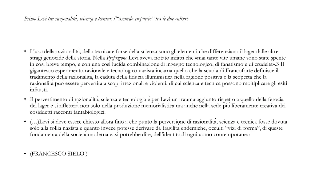 primo levi tra razionalita scienza e tecnica