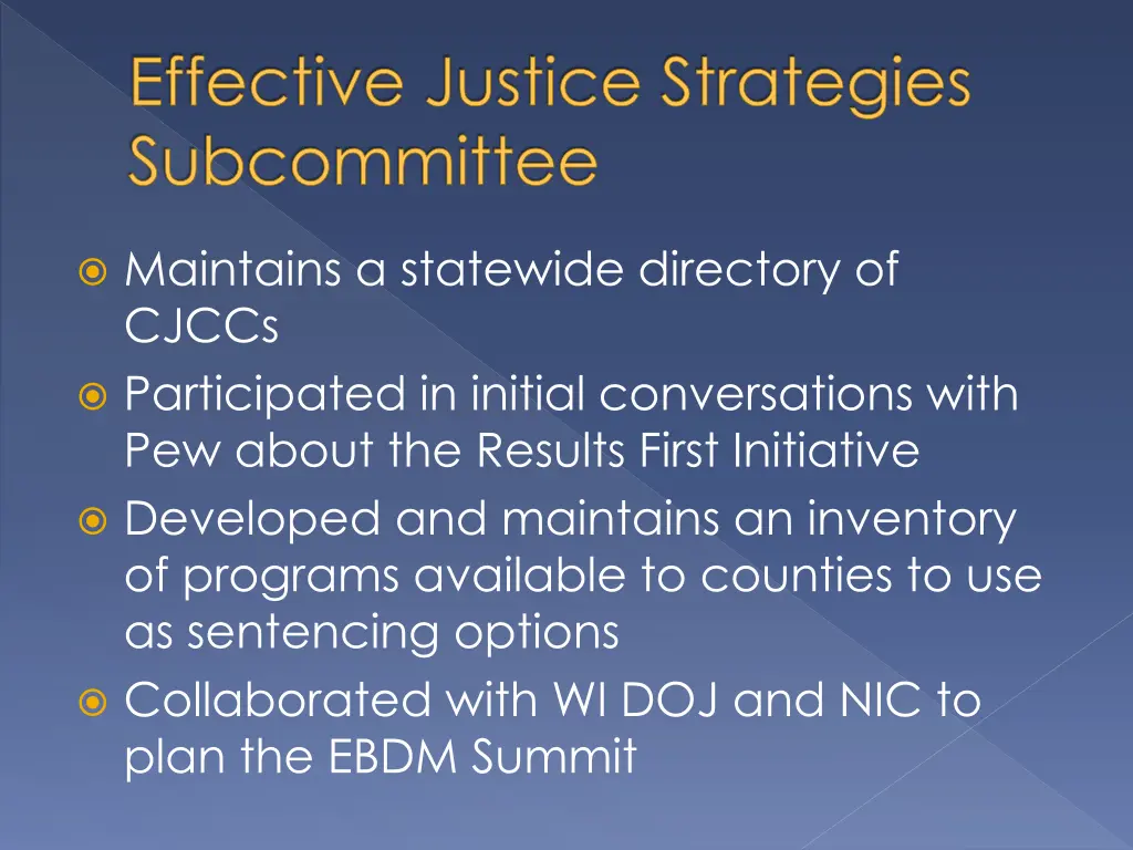 effective justice strategies subcommittee 1