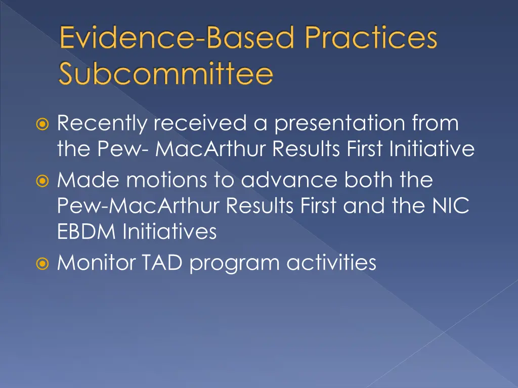 evidence based practices subcommittee