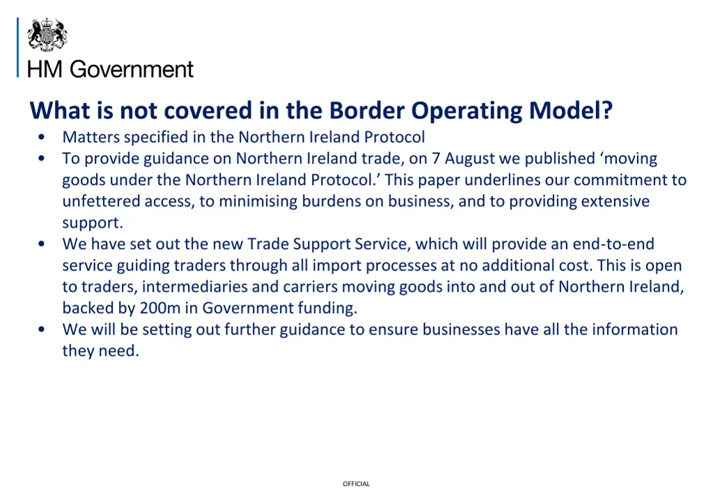 what is not covered in the border operating model
