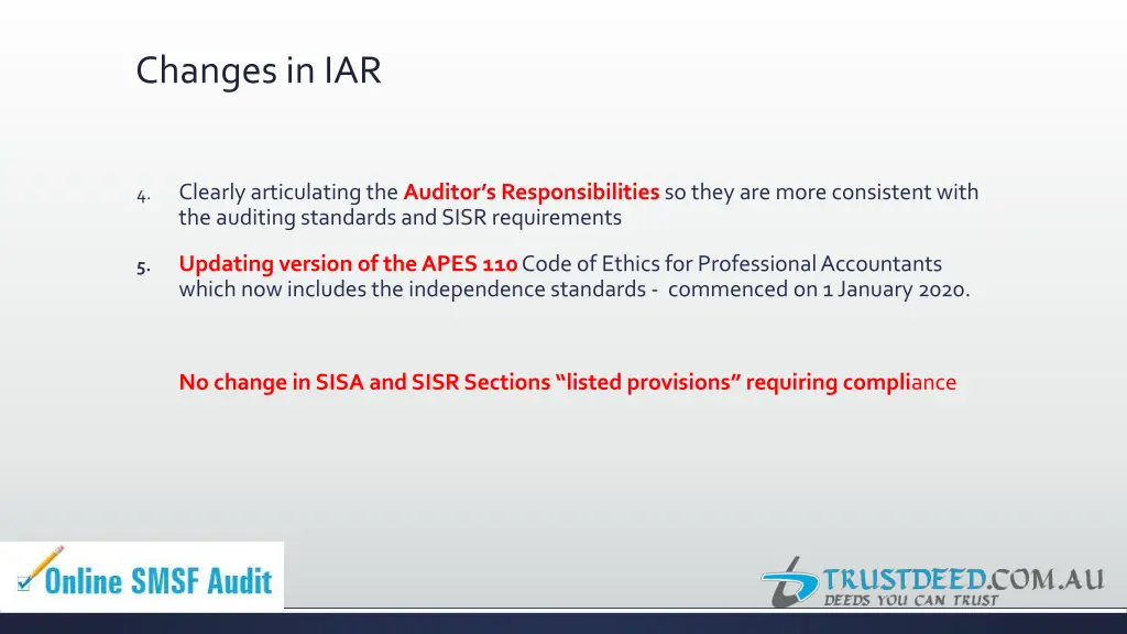 changes in iar 1