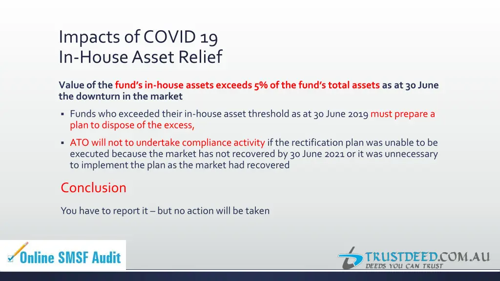 impacts of covid 19 in house asset relief