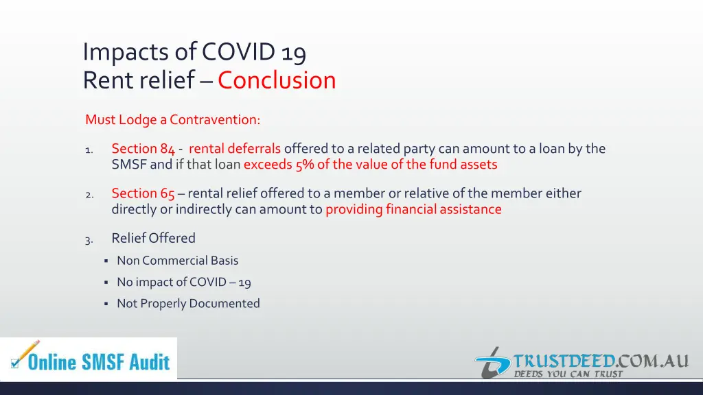 impacts of covid 19 rent relief conclusion