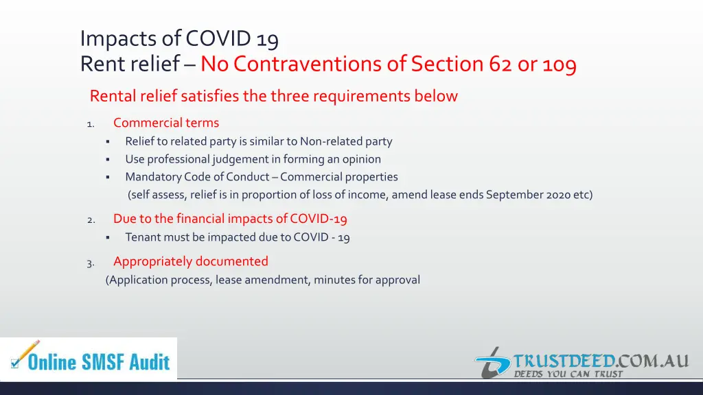 impacts of covid 19 rent relief no contraventions