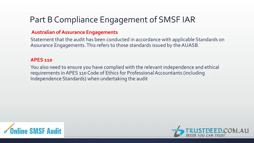 part b compliance engagement of smsf iar 1