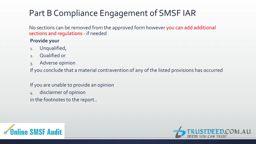 part b compliance engagement of smsf iar