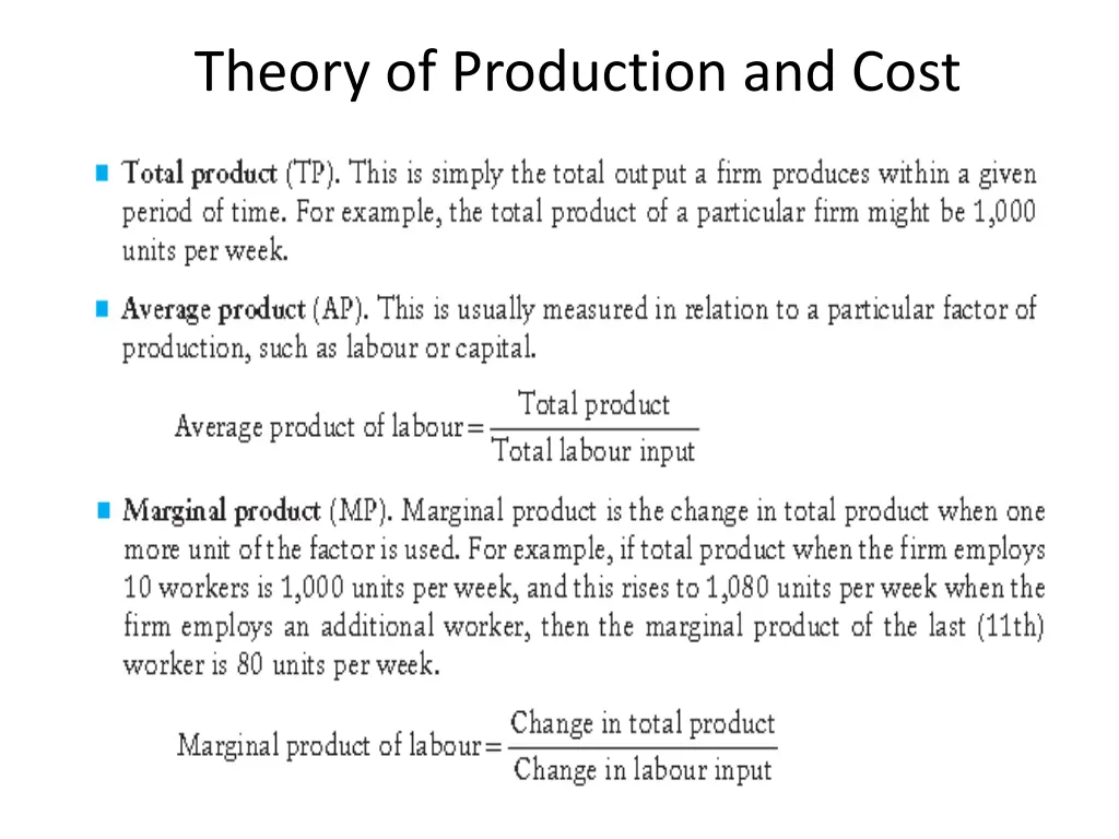 theory of production and cost