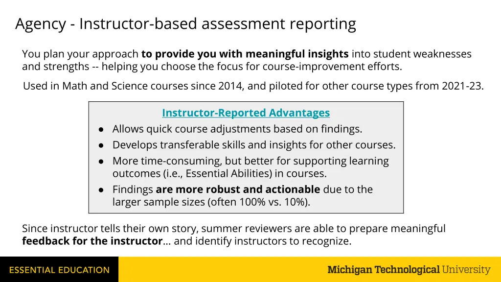 agency instructor based assessment reporting