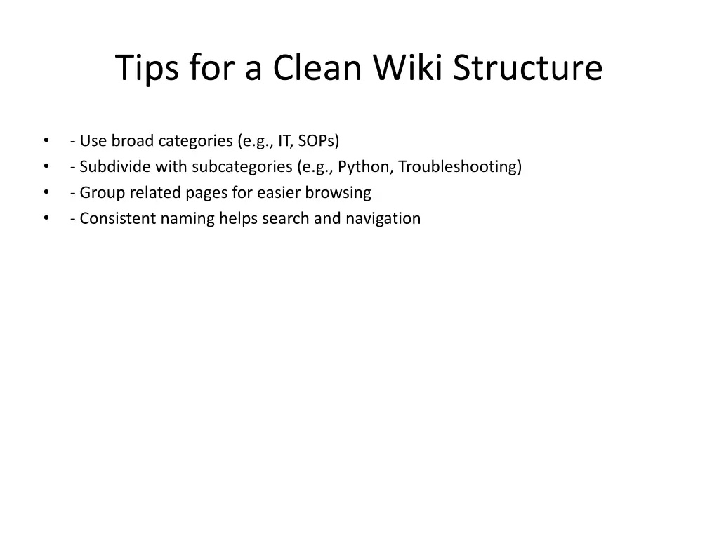 tips for a clean wiki structure