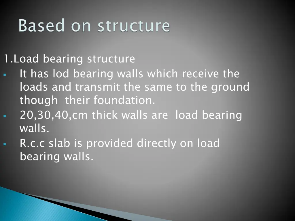 1 load bearing structure it has lod bearing walls