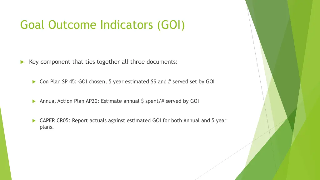 goal outcome indicators goi