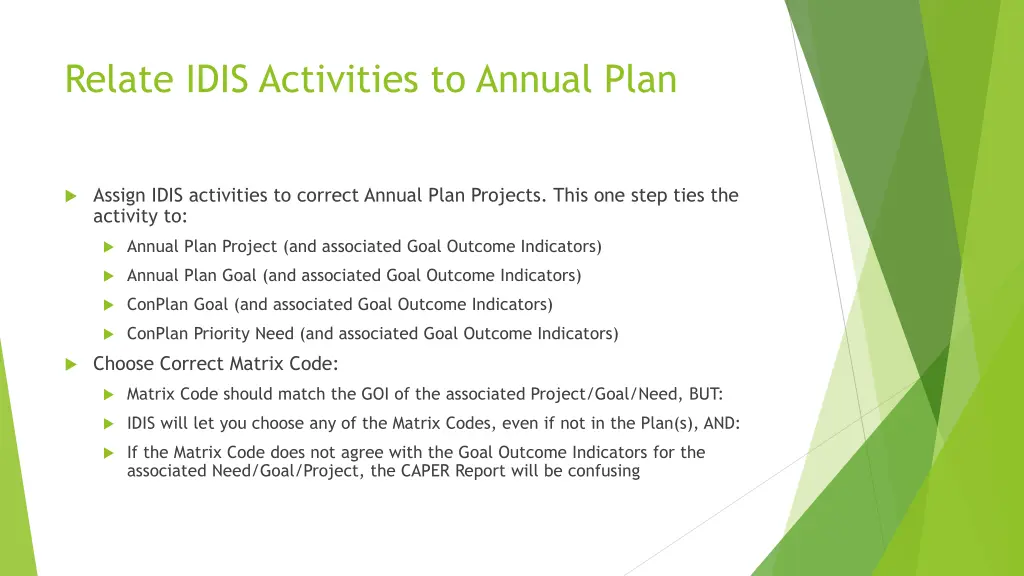 relate idis activities to annual plan