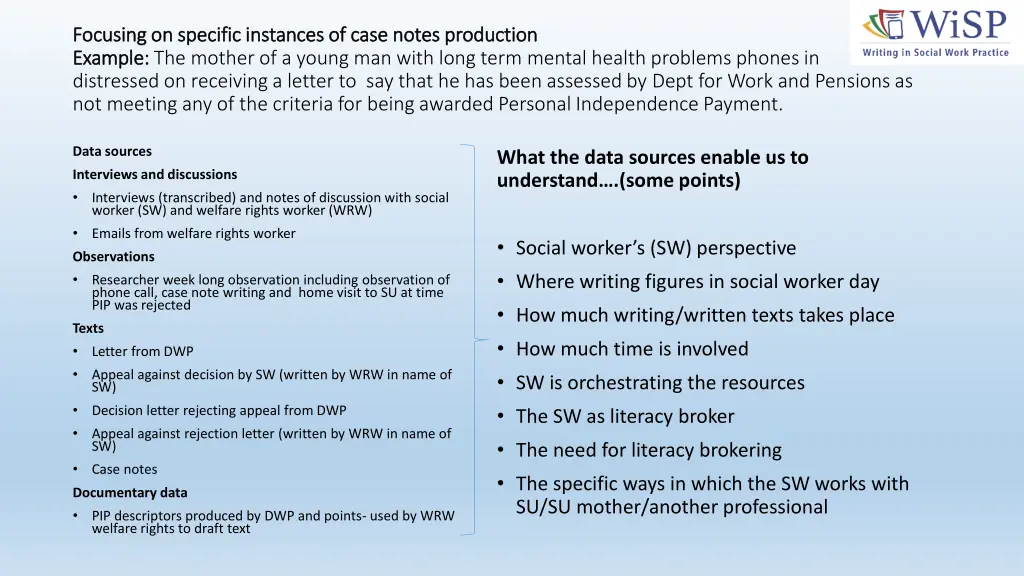 focusing on specific instances of case notes 1