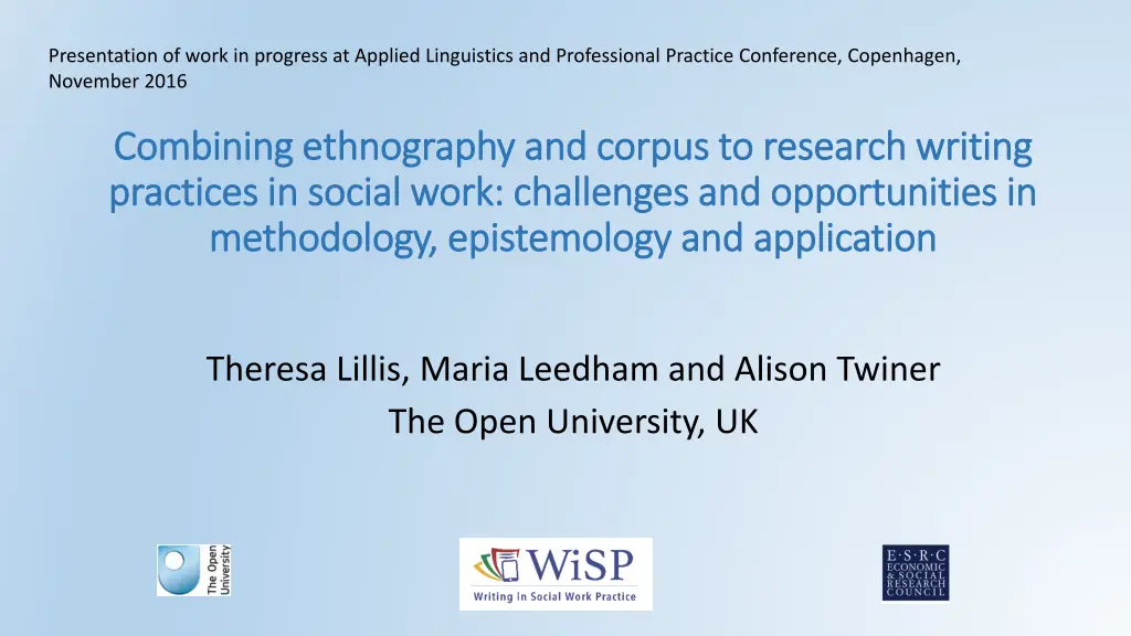 presentation of work in progress at applied