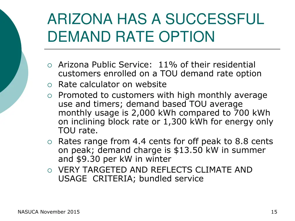 arizona has a successful demand rate option