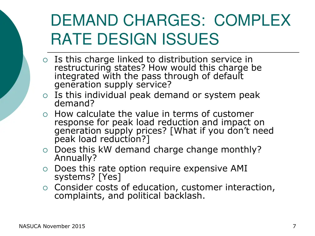 demand charges complex rate design issues