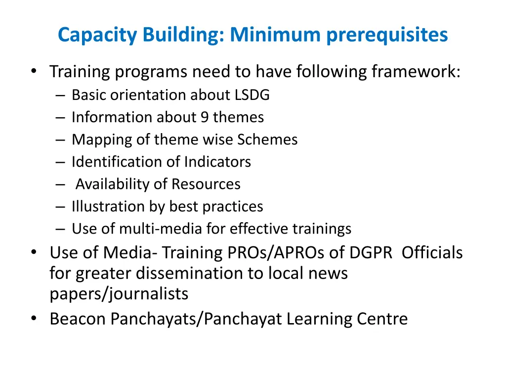 capacity building minimum prerequisites