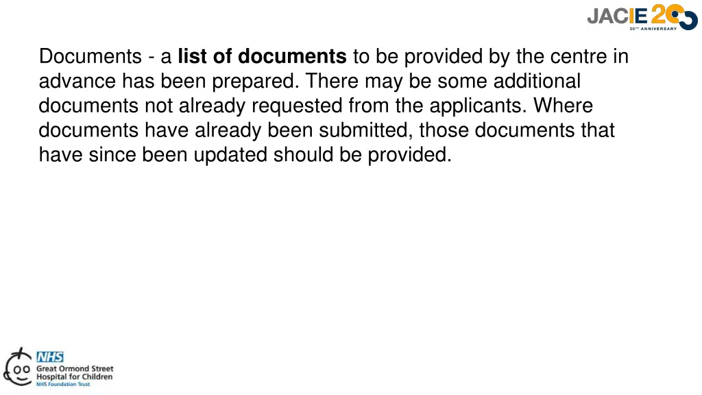 documents a list of documents to be provided