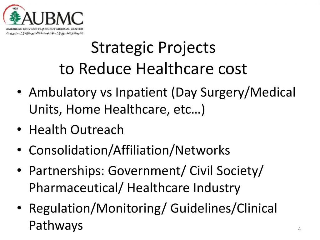 strategic projects to reduce healthcare cost