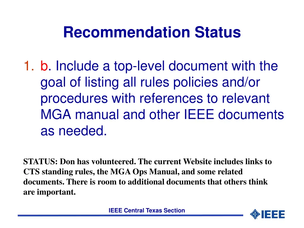 recommendation status 1