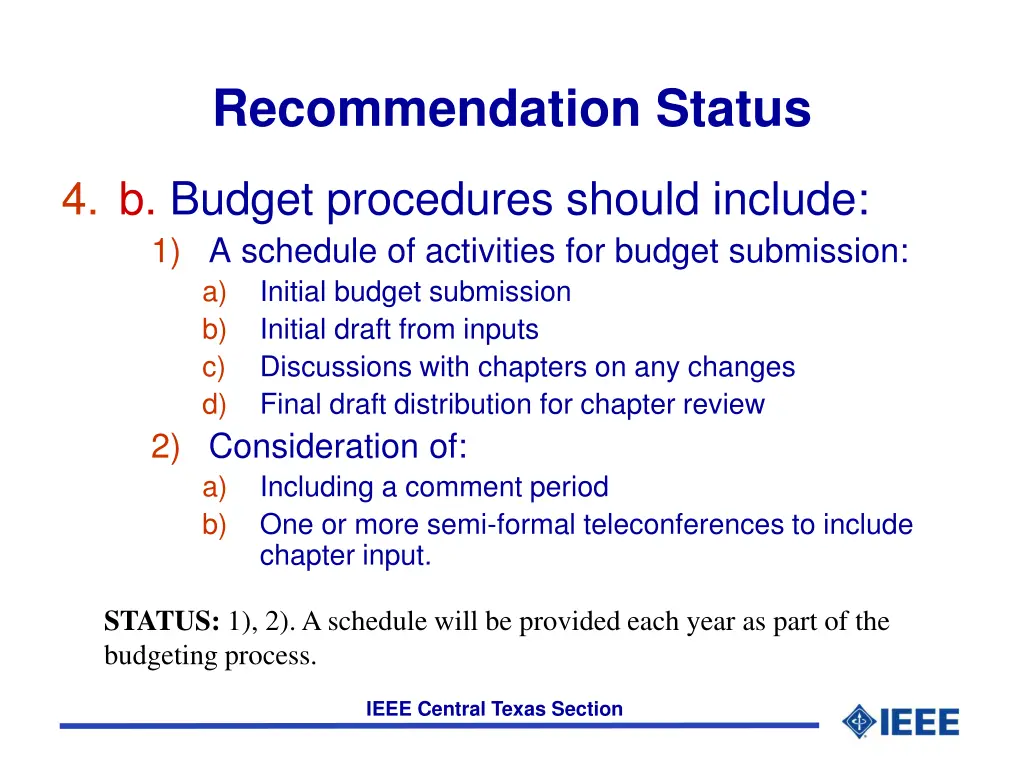 recommendation status 8