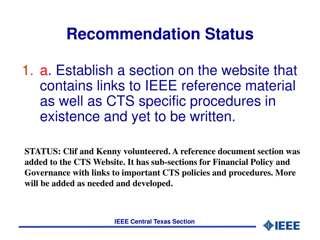 recommendation status
