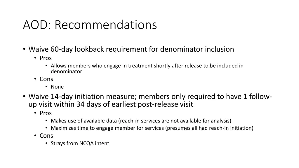 aod recommendations