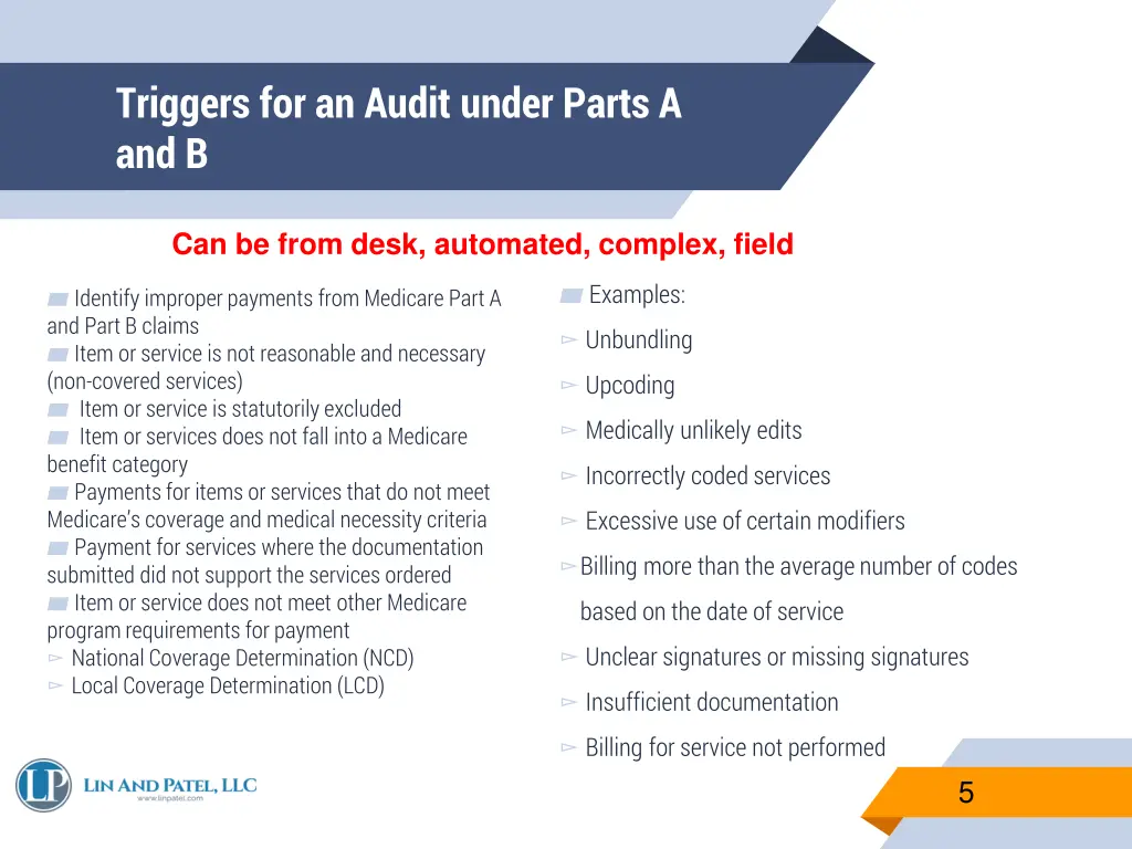 triggers for an audit under parts a and b