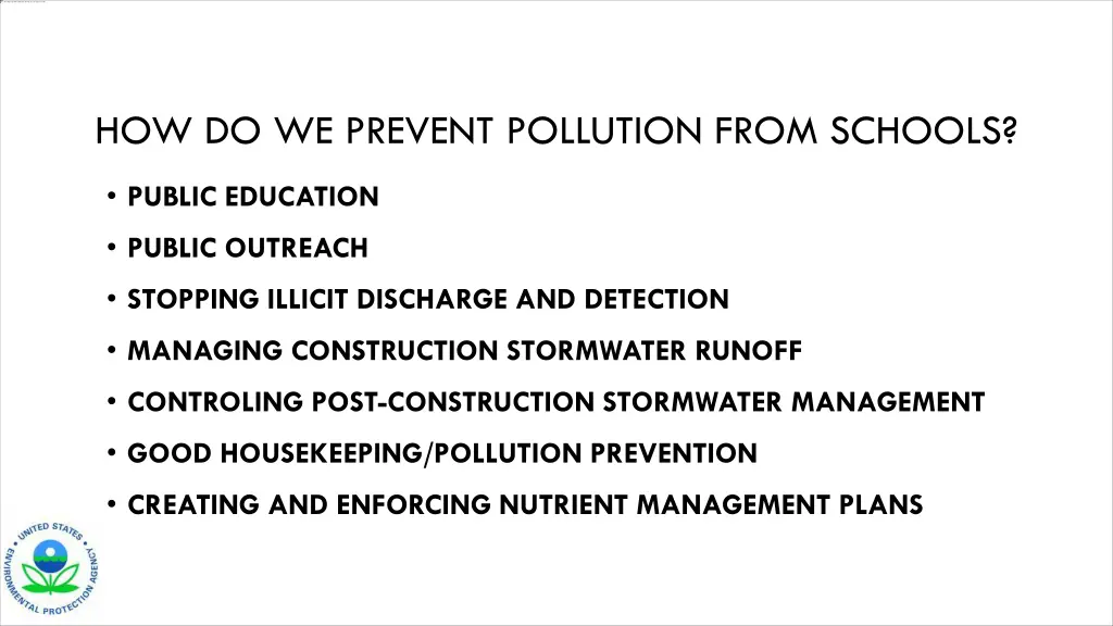how do we prevent pollution from schools