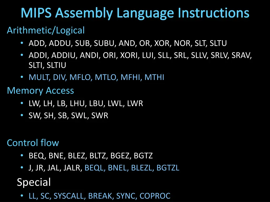 mips assembly language instructions arithmetic
