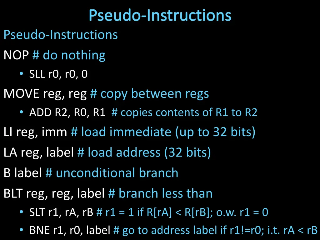 pseudo instructions