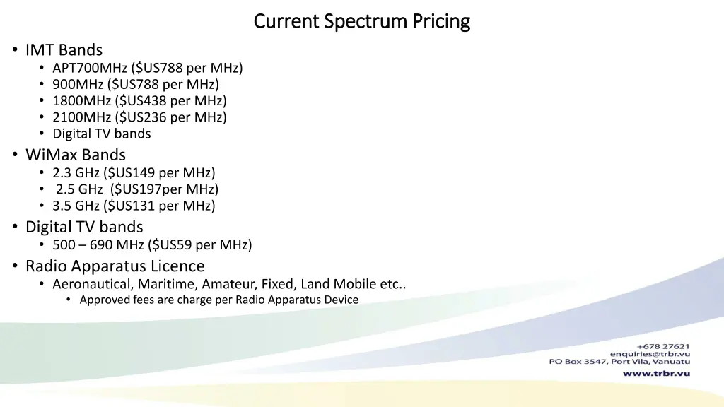 current spectrum pricing current spectrum pricing