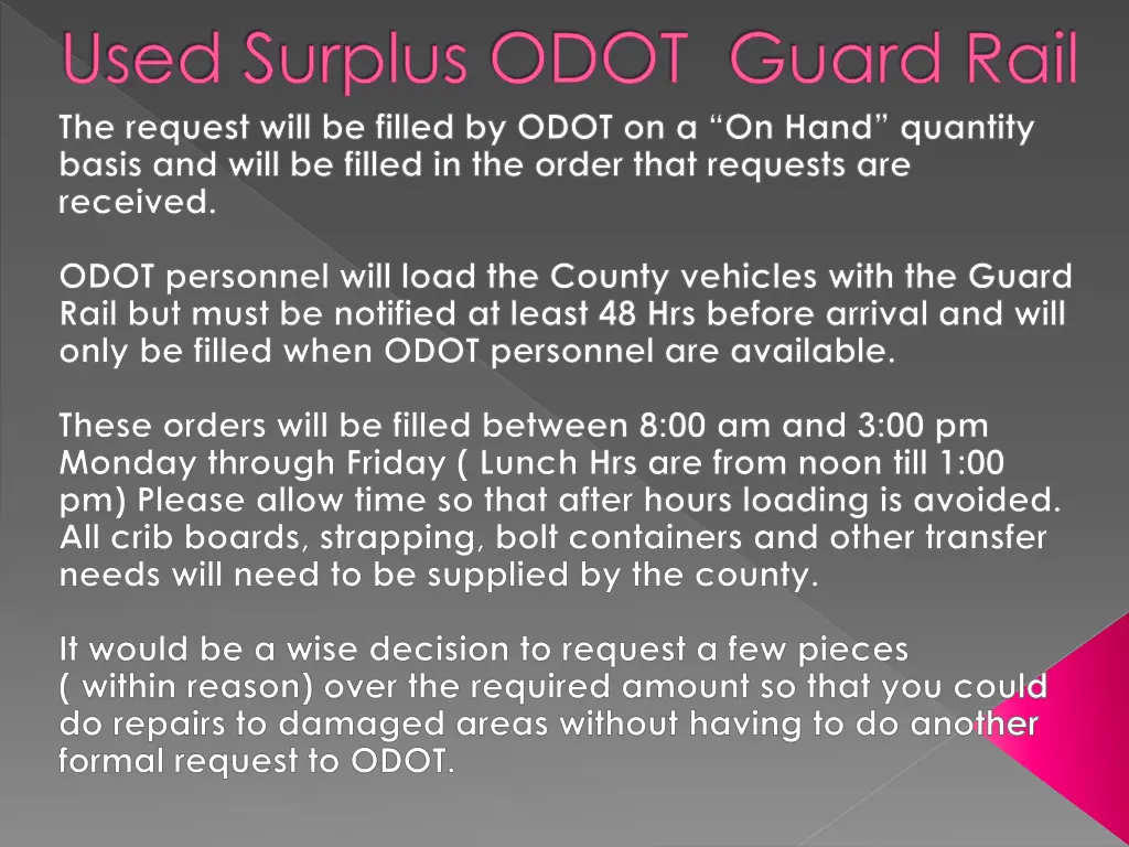 used surplus odot guard rail the request will
