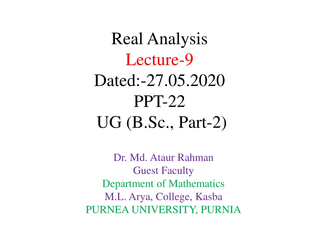 real analysis lecture 9 dated 27 05 2020