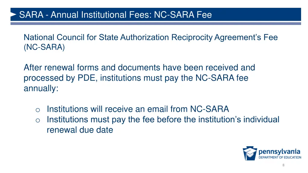 sara annual institutional fees nc sara fee