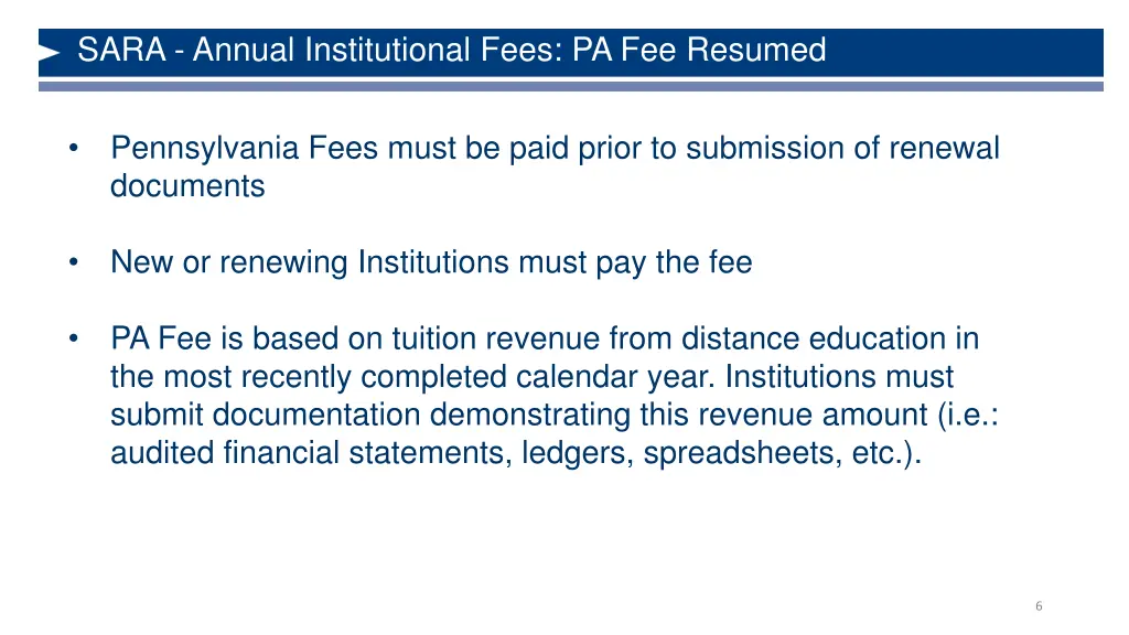 sara annual institutional fees pa fee resumed 1