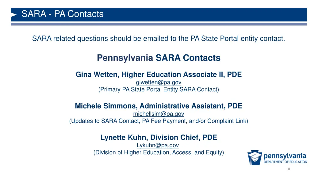 sara pa contacts