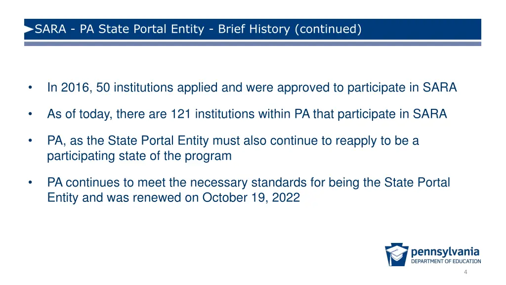 sara pa state portal entity brief history 1