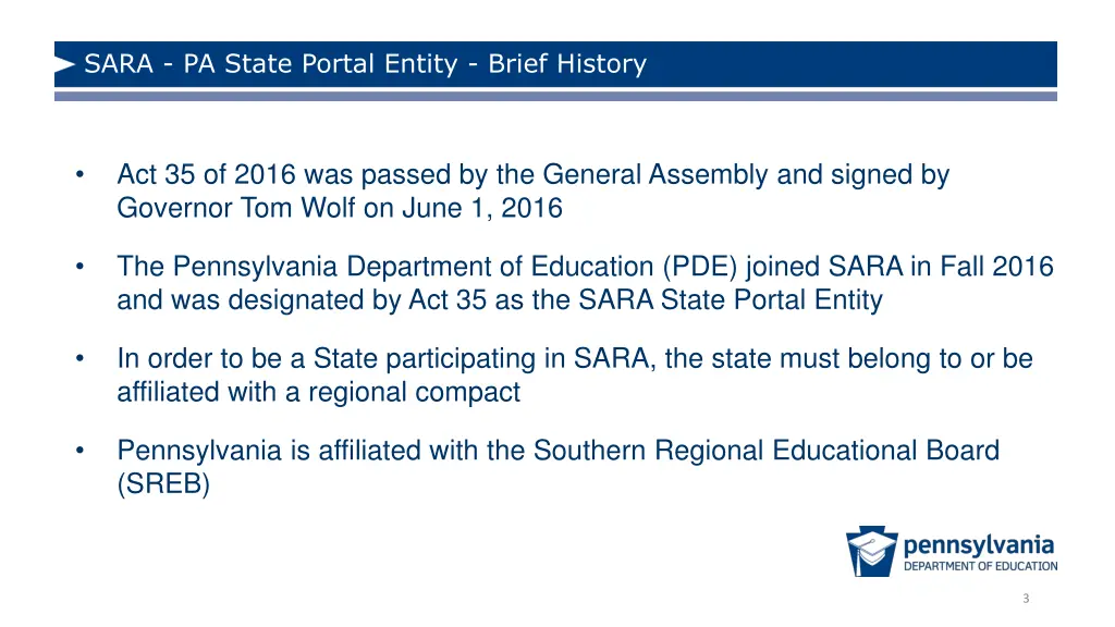 sara pa state portal entity brief history