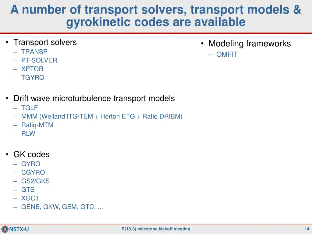 a number of transport solvers transport models