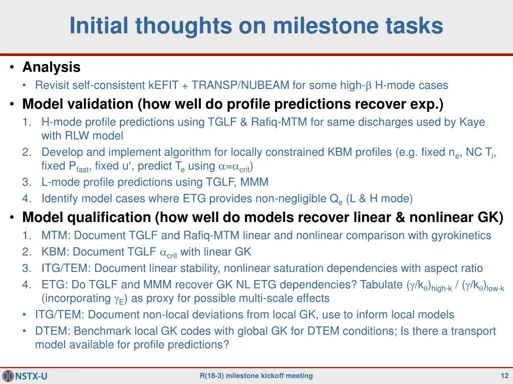 initial thoughts on milestone tasks