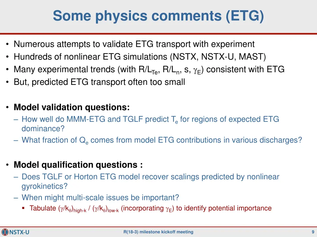 some physics comments etg