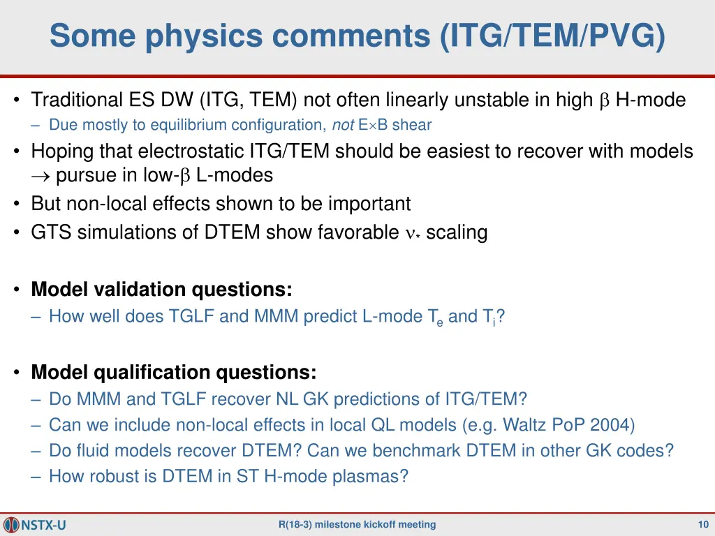 some physics comments itg tem pvg
