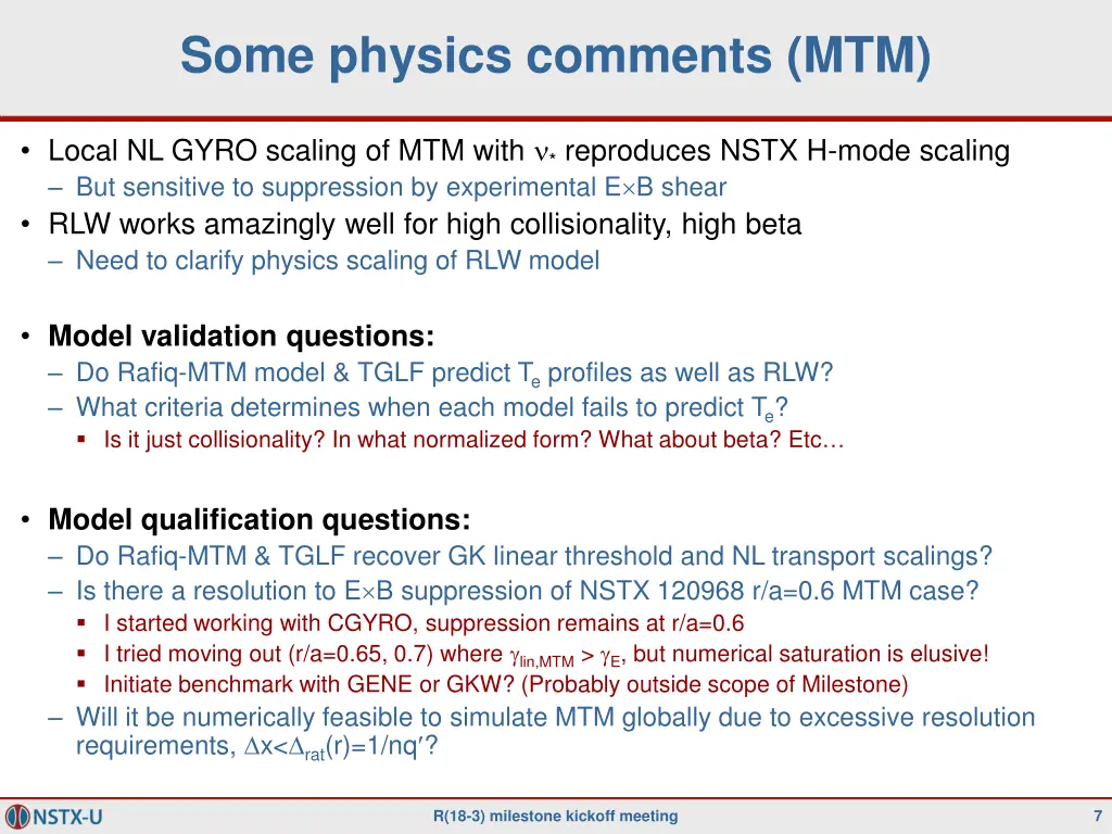 some physics comments mtm