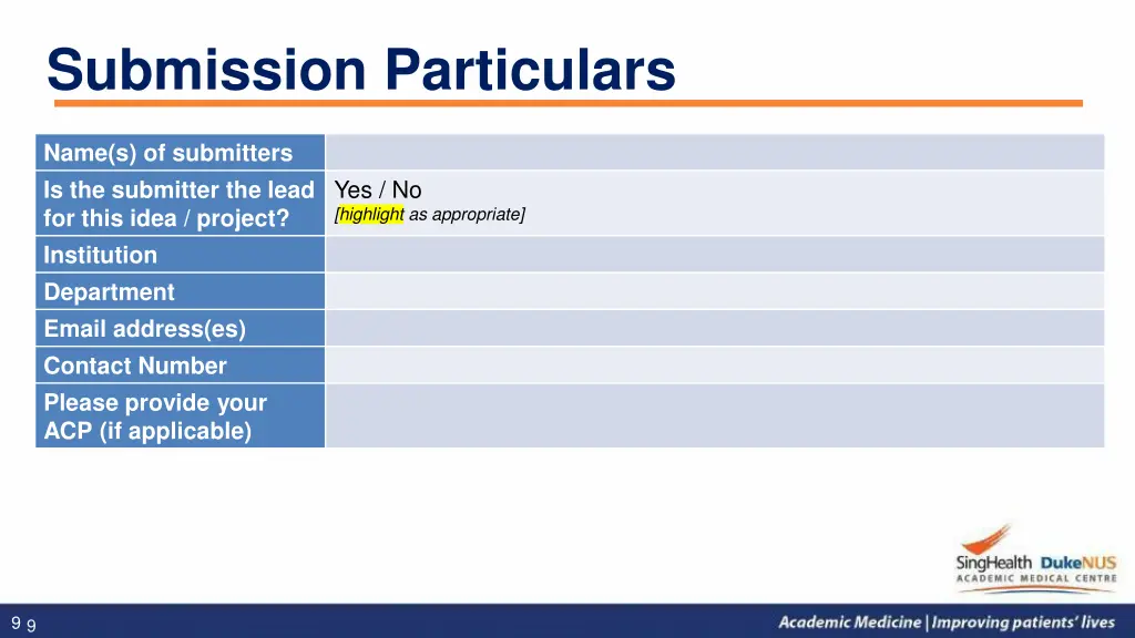 submission particulars