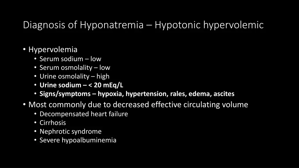 diagnosis of hyponatremia hypotonic hypervolemic