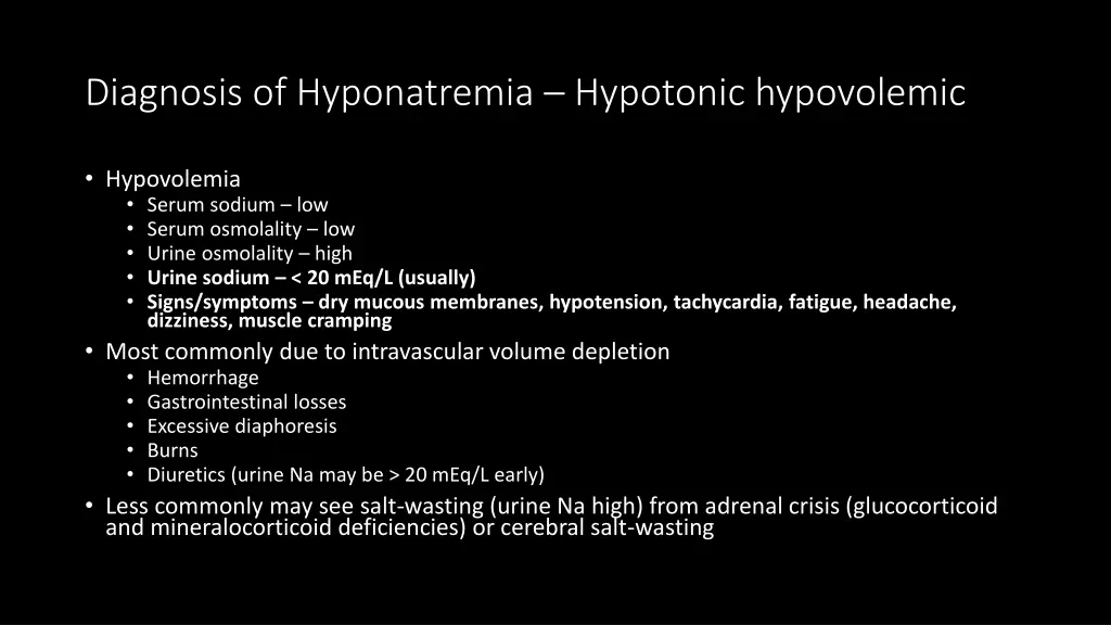 diagnosis of hyponatremia hypotonic hypovolemic