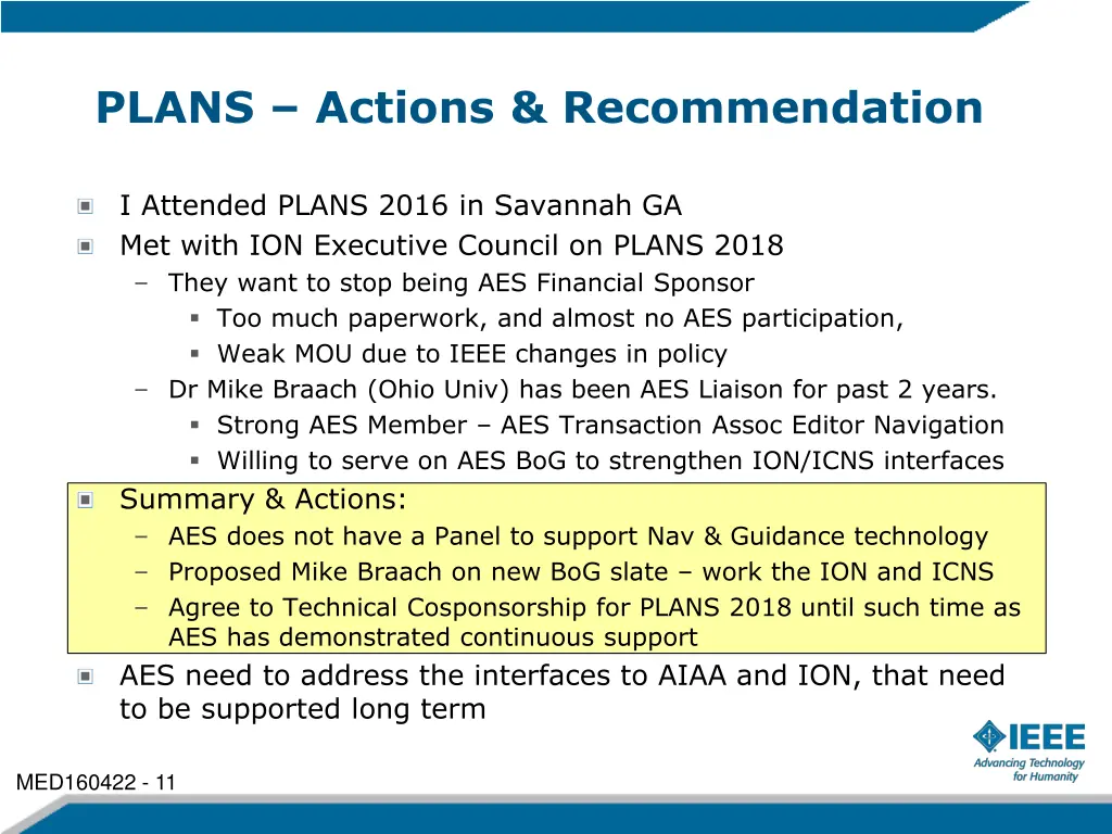 plans actions recommendation