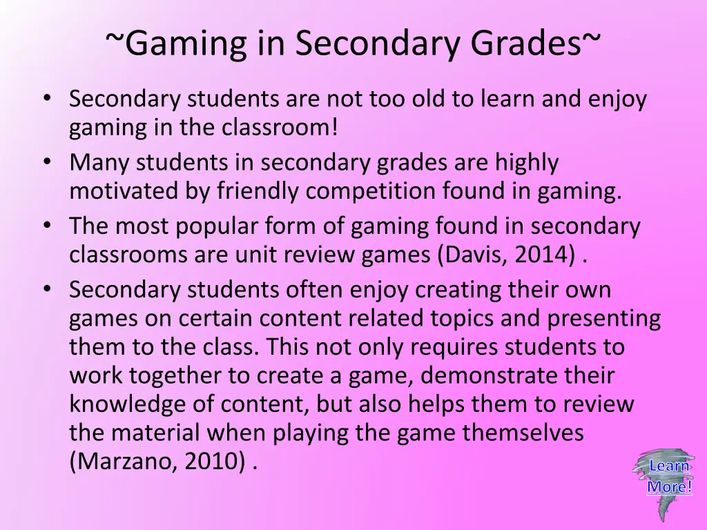 gaming in secondary grades