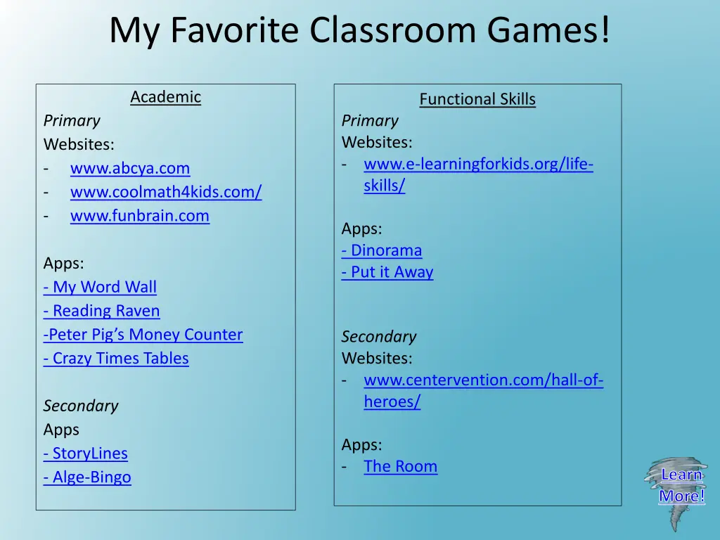 my favorite classroom games